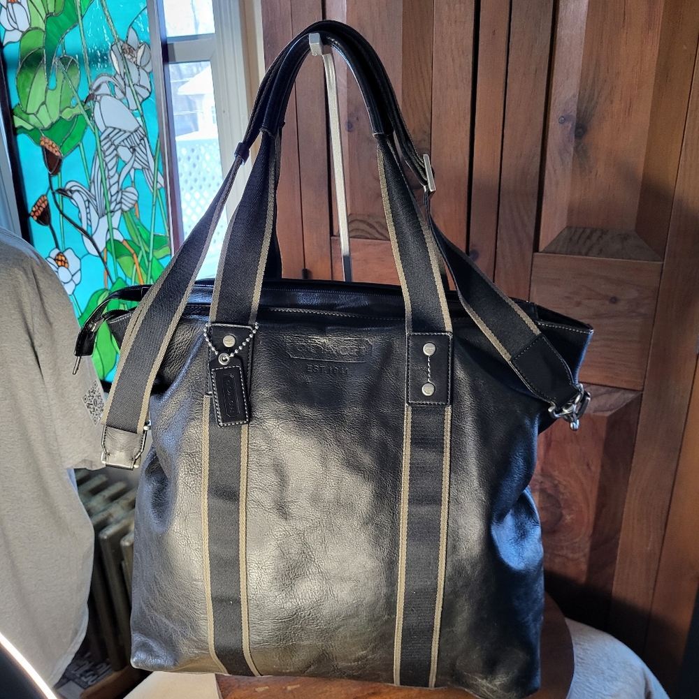 Coach Black Hudson Leather Tote Bag - Picture 3 of 17